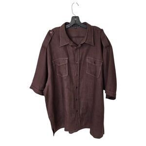 Creme De Silk Brown 100% Linen Button Up Men's 5XL Resortwear